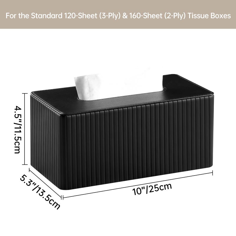 MEIBOOCH PU Leather Tissue Box Cover Rectangle Tissue Box Holder for 120-160 Count Box of Tissues (Black Stria) - Image 4